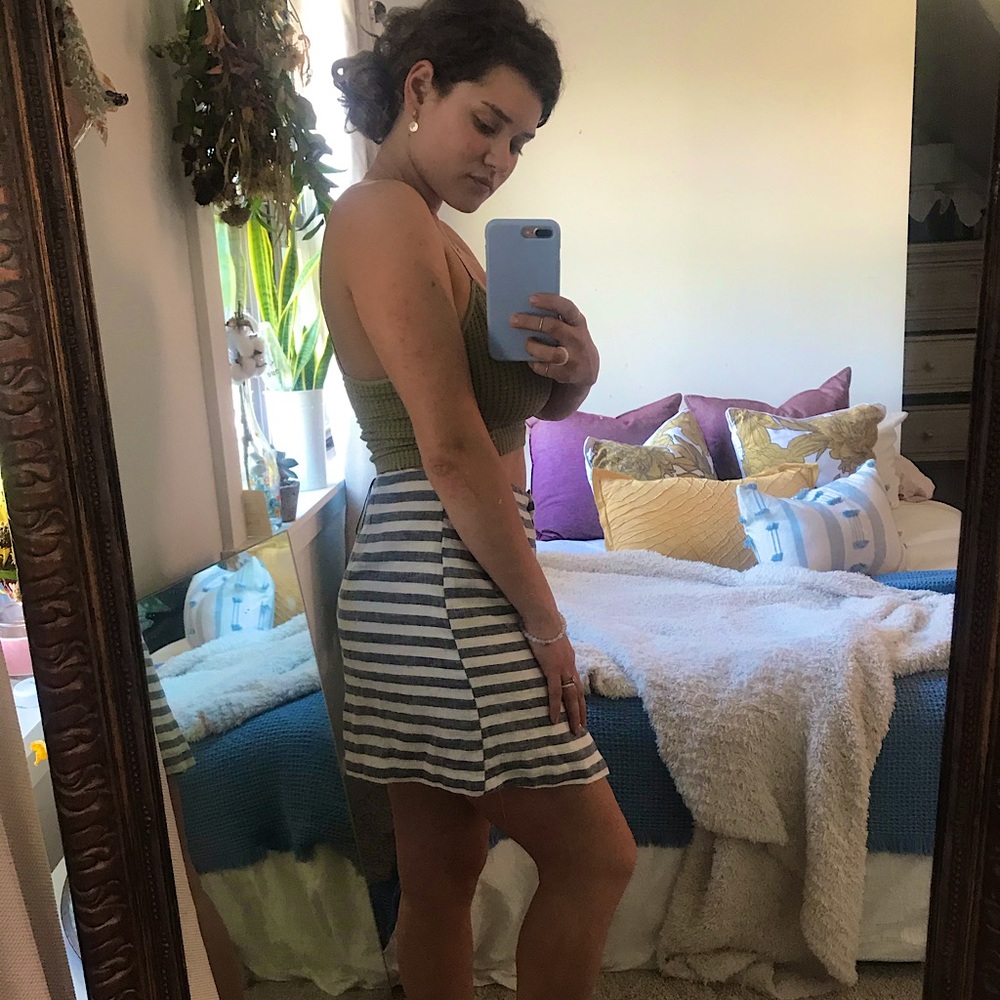 Olivaceous Striped Mini Button Up Skirt